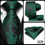 Hi-Tie Dark Green Psialey Silk Elegant Tie For Men Groom Wedding Men Necktie Pocket Square Cufflink Accessory Wholesale Designer