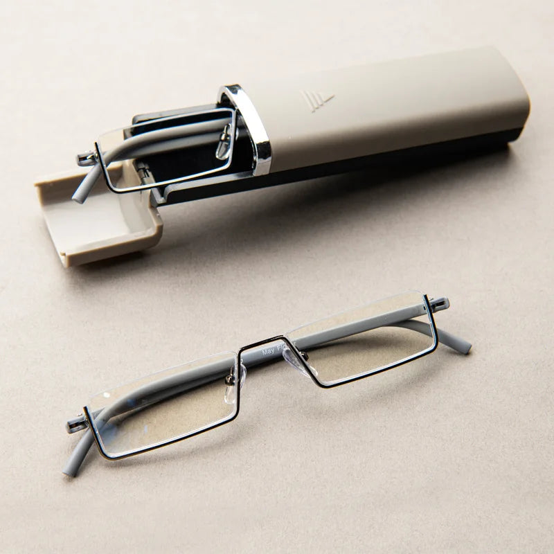 Blue light Blocking Reading Glasses for Men Metal Frame Readers Magnifier Presbyopia Lens Eyewear With Case +1.25+1.75+2.25