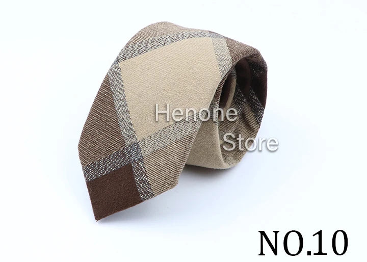 High Quality Mens 7cm Ties Classic Brown Red Striped Plaid Cotton Handmade Necktie Narrow Skinny Cravat Casual Tie Accessories