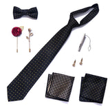 Brand Newest Design Silk Tie Set Handkerchief Pocket Squares Cufflink Bow Tie Clip Necktie Set Bussiness Wedding Suit Gift Box