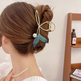 1pc New Product Star Same Style Fish Tail Pearl Hair Clip Tail Clip High Grade Headwear Chinese Style Trendy Retro Grip Clip
