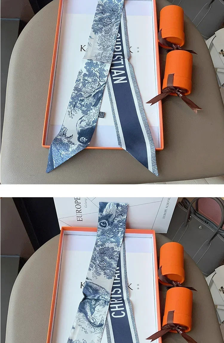 Women's Daily Wear Headbands Bags Handles Silk Scarves Simulated Silk Streamers French Versatile Headbands Scarves Gifts