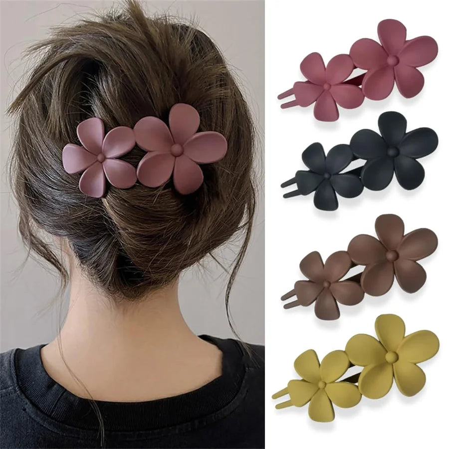 4Pcs Flower Hair Clips Fashion Matte Black Floral Hairpins Hair Claw Clips Non-Slip Hair Clamps Grab Elegant Hair Accessories