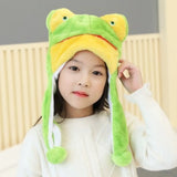 Cute Cosplay Costume Green Headgear Female Beanie Caps Cartoon Winter Autumn Hats Plush Hat Big Frog Eyes Hat Rabbit Bunny Ears