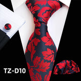 Orange Novelty Ties For Men Plaid Flower Design Silk Wedding Necktie For Men Hanky Cufflinks Gifts Business Party Suit Bow Tie