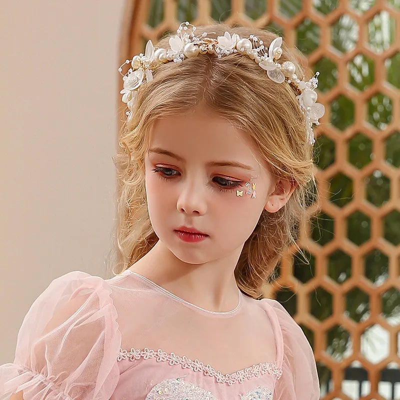 Elegant Girls Headband Imitated Pearl Hair Headdress Baby GirlsFlower Wreath Bride Garland Head Hoop Wedding Headbands Hair