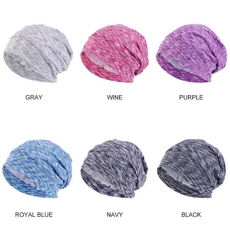 Women Men Sleeping Hat Baggy Beanie Satin Lined Night Unisex Sleep Cap Hair Care Bonnet Hair Loss Nightcap Pullover Hat Headwear