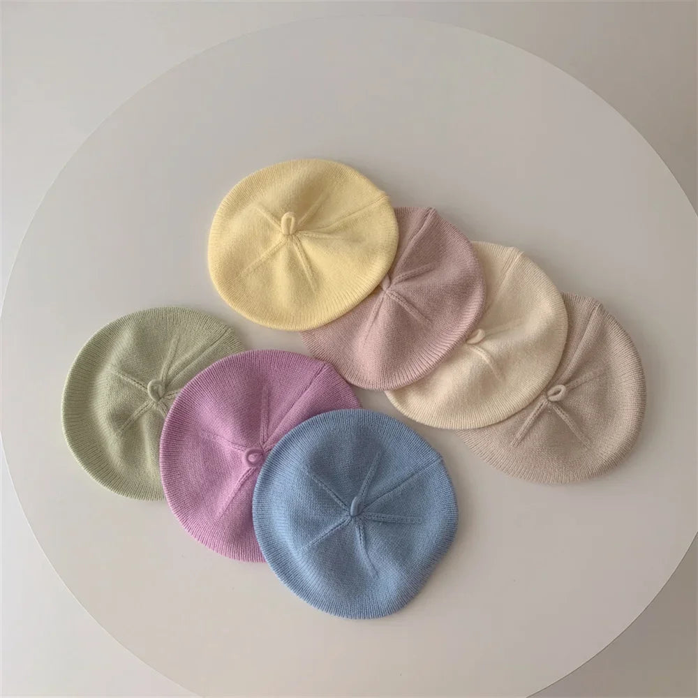 Fashion Cute Baby Knitted Beret Hat Solid Color Children's Warm Hats Autumn Winter Cap For Kids Outdoor Bonnet Accessories Gift