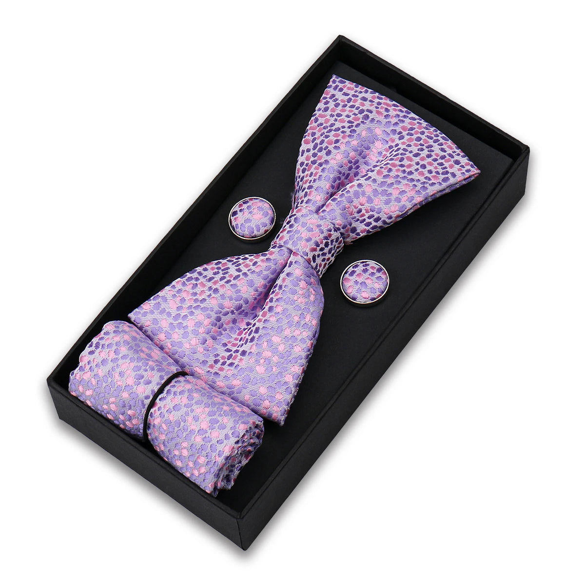 Bowtie Set For Men Gift Box Business Fashion Red Bow Tie Pocket Square Cufflinks Set Bowtie 3pcs For Wedding Hanky Cravatas Neck