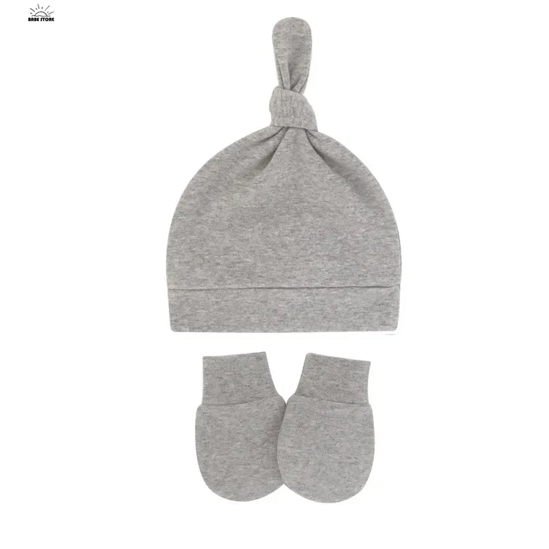 Newborn Baby Hat with Gloves Autumn Winter Warm Cotton Kids Beanies Stuff Children Accessories Infant Nightcap 0-6 Months Babies