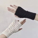 Women Long Fingerless Gloves Winter Thicken Mitten Twist Knitted Warmer Arm Sleeve Thin Casual Soft Fingerless Unisex Gloves