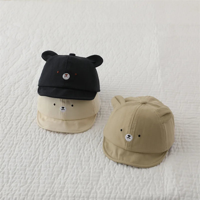 Cute Bear Ear Baby Baseball Cap Summer Short Brim Infant Toddler Sun Hat Cartoon Baby Boys Girls Cotton Peaked Caps