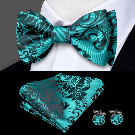 Dropshipping Jacquard Silk Mens Self Bow Tie Hanky Cufflinks Set Male Butterfly Knot Bowtie Wholesale for Male Wedding Business