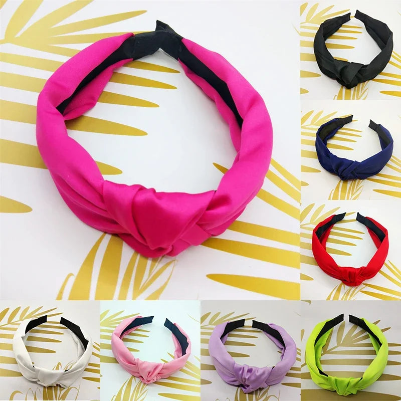 Fashion Top Knot Satin Headbands Wide Fabric Makeup Hairbands for Women Girls Ladies Washing Hair Hoops Bezel Hair Accessories