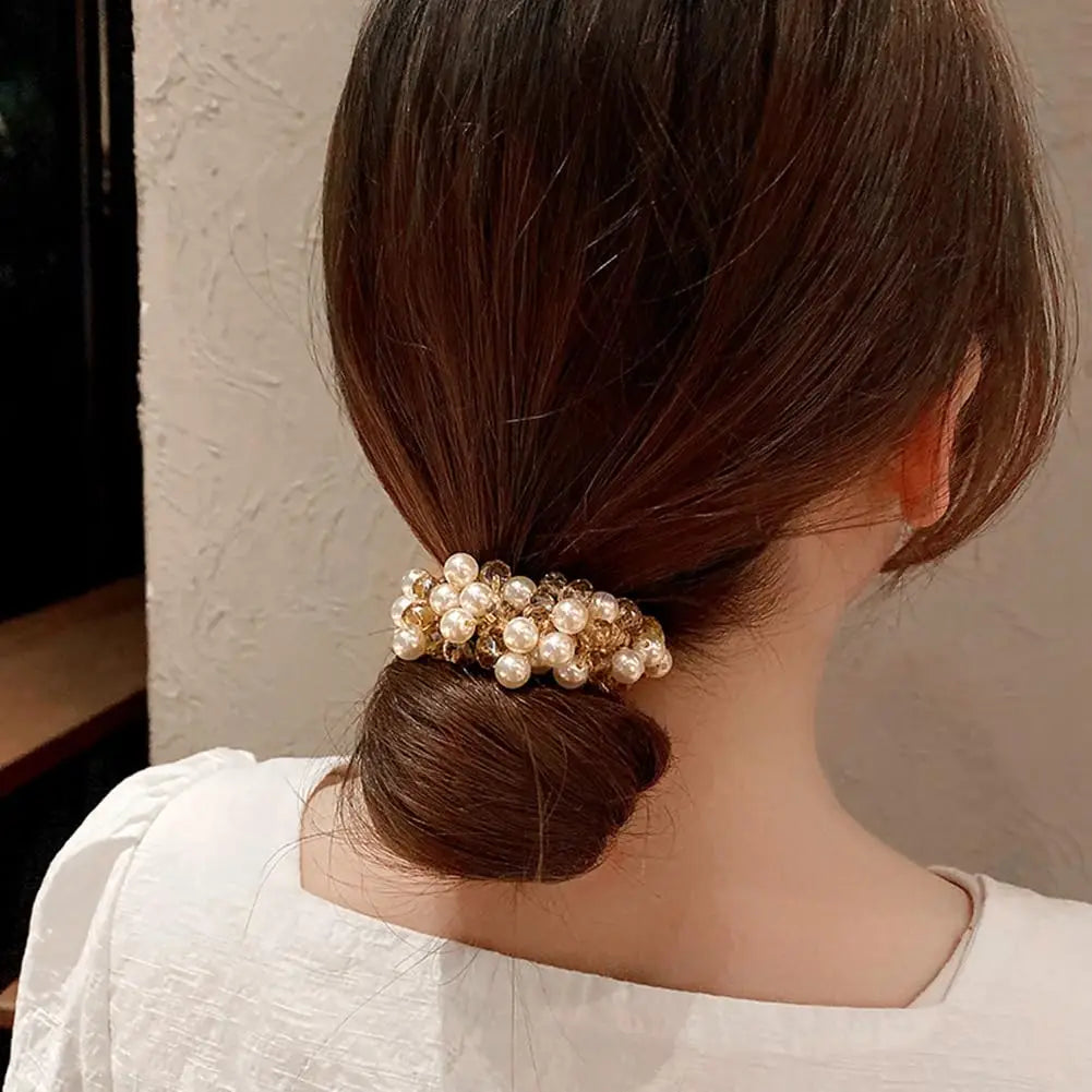 Crystal Beads Hair Ties Hair Scrunchies Hair Elastics Pearl Ponytail Holders Hair Wrist Ties Bands Scrunchies Hair Accessories