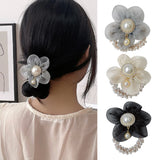 Flower Rhinestone Pearl Hair Elastics Ties Korean Version Headband Ponytail Hair Holder Hair Accessories for Girl and Women