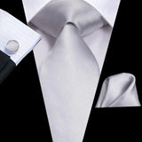 Hi-Tie White Black Striped Solid Men Tie Gravata Silk Wedding Tie For Men Hanky Cufflink Fashion Designer Business Dropshipping