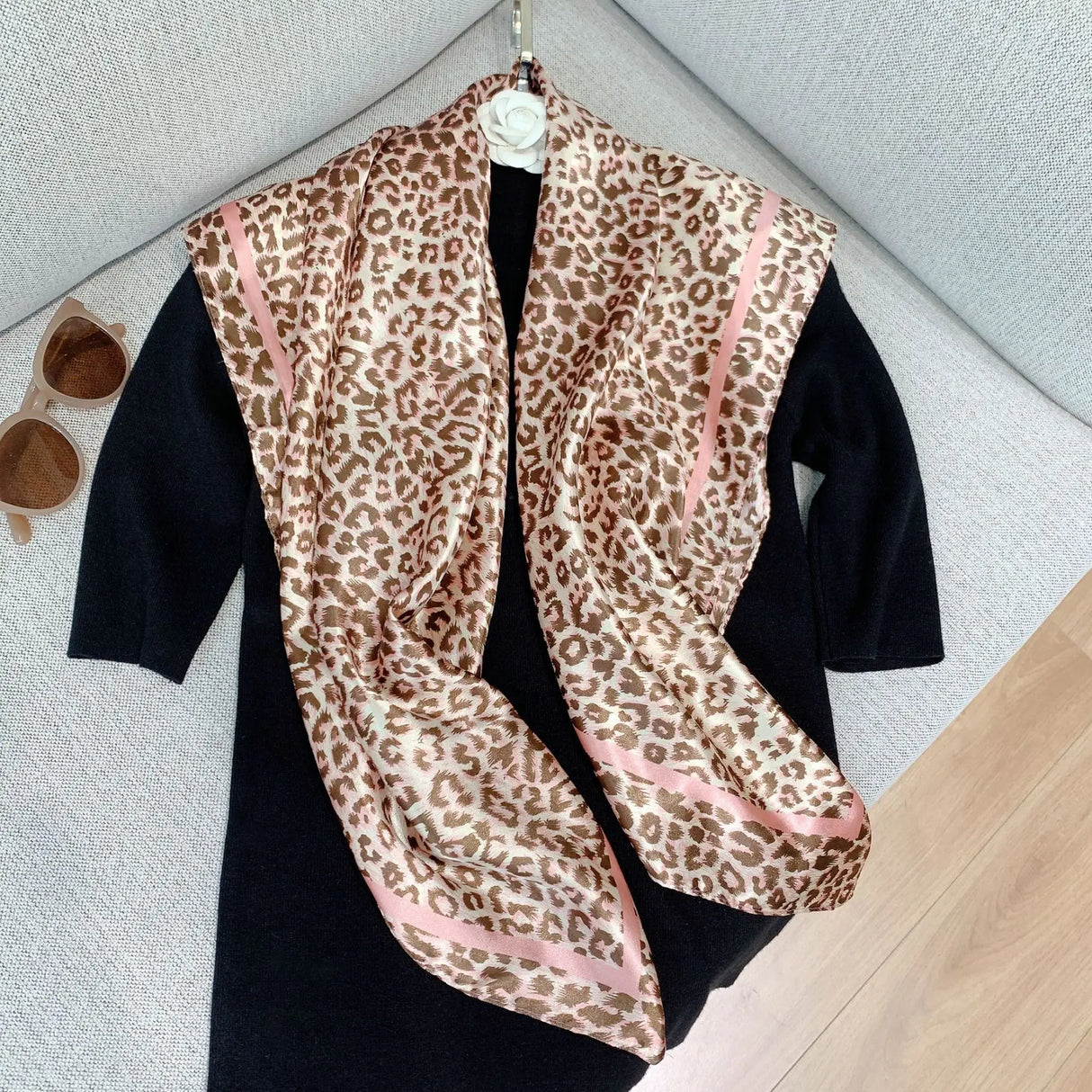 Summer Scarf Square Silk Leopard Print Neck Foulard Hair Band Large Hijab Scarves Women Bandana Shawl Wraps Spring New 2022