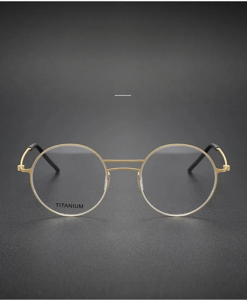 Handmade Round Titanium Glasses Frames 5518 Retro Men Double Beam Round No Screw Eyeglasses Denmark Brand Lightweight Women