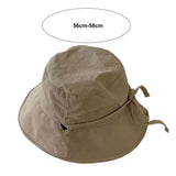 Women Fisherman Hat Windproof Fixed Strap Wide Brim Lady Bucket Hat Solid Color Sunshade Anti-UV Flat Top Foldable Summer Cap