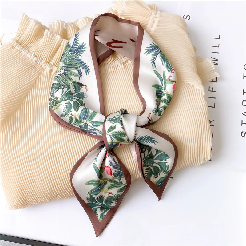 2022 Women Silk Scarf Print Female Luxury Skinny Hair Neck Scarves Lady's Bag Tie Ribbons Headband Accessories Summer New