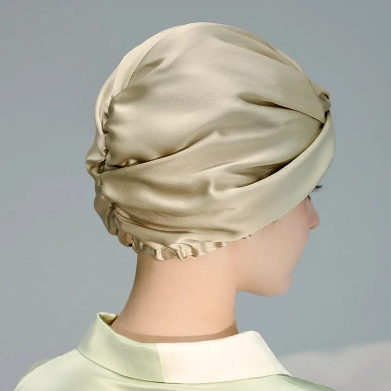 Pure Silk Night Caps Mulberry Silk Sleeping Bonnet Hair Loss Hat Natural Silk Turban For Hair Sleeping Silk Headwrap For Women