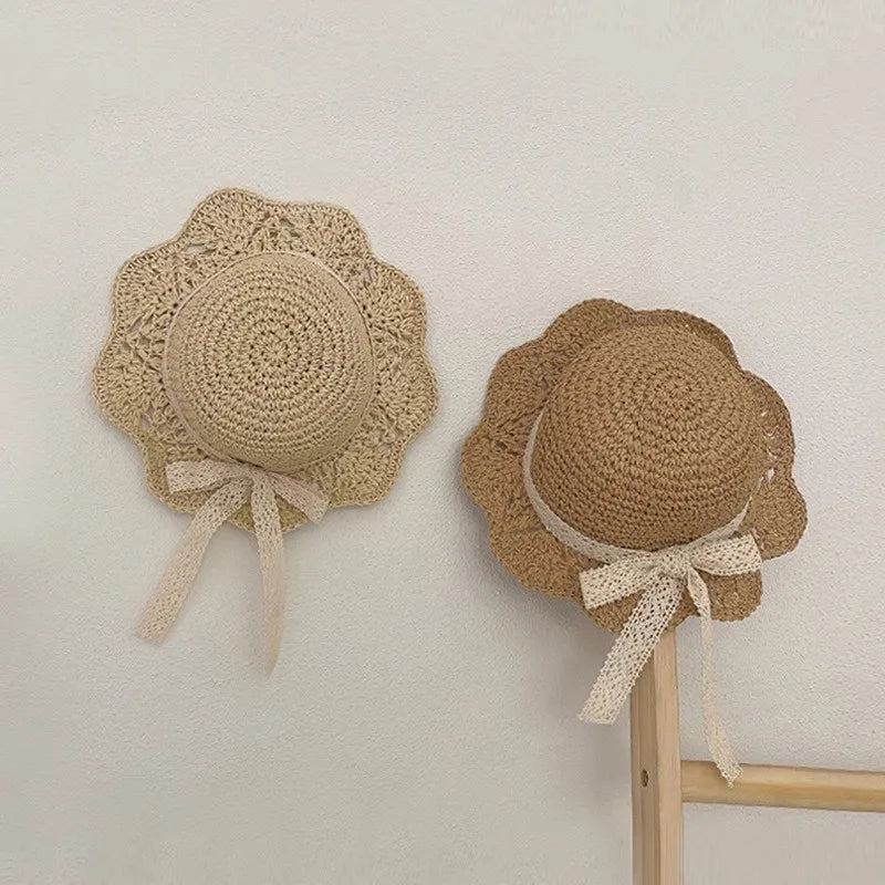 Children's Summer Hat Sunshade Lace Straw Baby Girl Cap Girls Baby Sunscreen Beach Hat