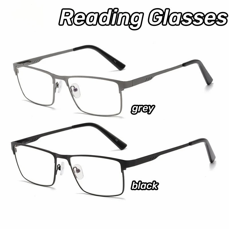 Blue Light Blocking Eye Protection Eyeglasses Men Square Metal Large Frame Reading Spring Leg Elderly Presbyopia Glasses