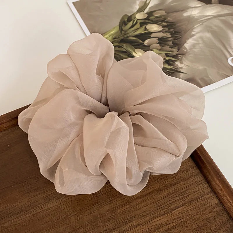 Korean Woman Big Elegant Silk Elastics Hair Band Girls Solid Color Scrunchies Hair Ties Ladies Ponytail Hold Hair Accessories