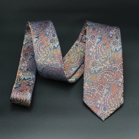 Luxury 7CM Mens Necktie Paisley Ties For Man Groomsman Jacquard Woven Gold Orange Color Neck Tie Business Party