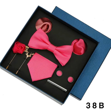 Tie Pocket Square Set Box Gift For Men Women Wedding Party Business Neck Tie Cufflinks Brooch Handky Solid Color Wholesale