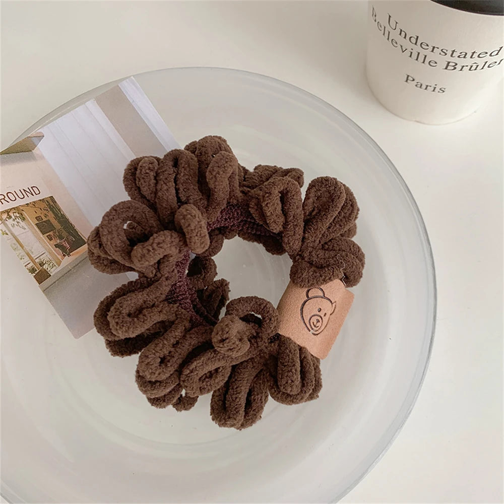 New Plush Elastics Hair Ties Little Bear Hair Rope for Girl No Hurt Hair Ponytail Hair Ring Hair Accessories for Women in Winter