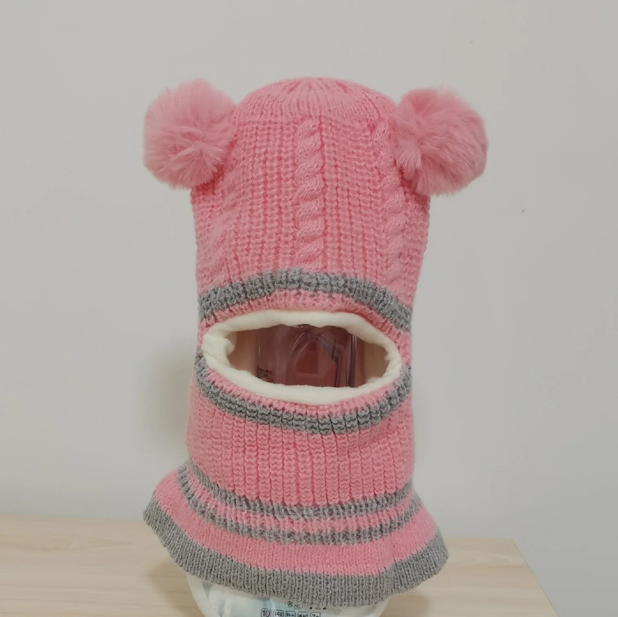2-4year kid's knitted hat winter warm woolen hat  mask scarf one-piece
