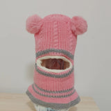 2-4year kid's knitted hat winter warm woolen hat  mask scarf one-piece