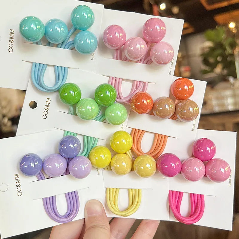 2pcs/lot Ponytail Ball Hair Ties For Girls Elastics Hairband Colorful Twin Bead Pom Balls Hair Rope Kids Hair Accessories