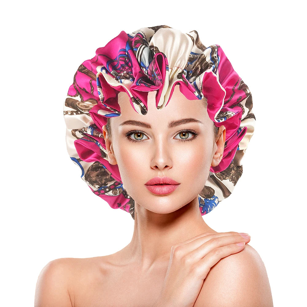 Double Layer Silky Satin Bonnet Women Sleeping Cap Large Reversible Satin Linned Night Sleep Headwrap Hat Hair Wrap Accessories