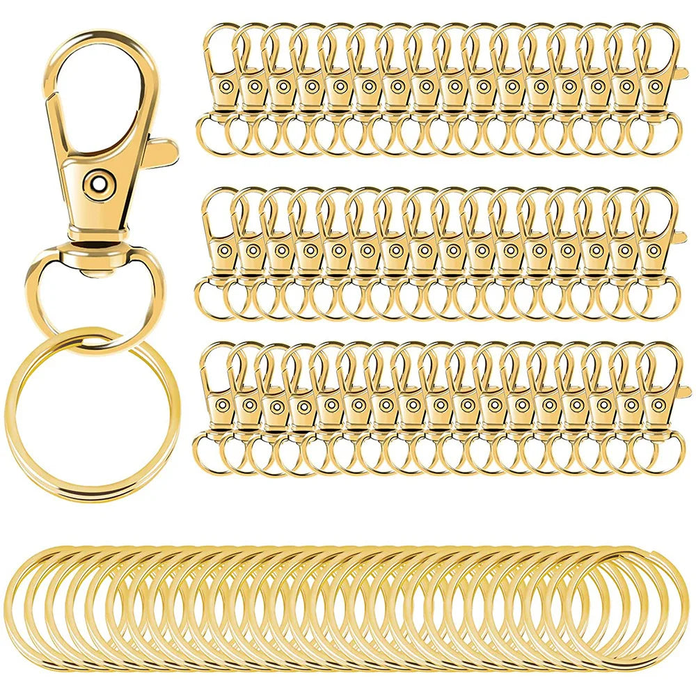 100PCS Swivel Clasps Lanyard Snap Hooks with Key Rings Key Chain Clip Hooks Lobster Claw Clasps for Keychains Jewelry DIY Crafts