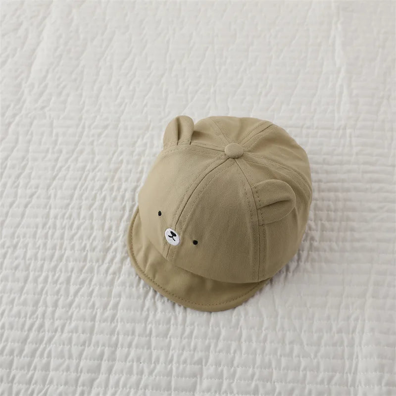 Cute Bear Ear Baby Baseball Cap Summer Short Brim Infant Toddler Sun Hat Cartoon Baby Boys Girls Cotton Peaked Caps