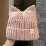 Cute Cat Ears Beanies For Women Autumn And Winter Warm Ear Protection Sweet Versatile Pullover Knitted Hats