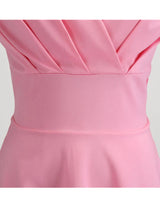 Robe d'été rose pour femme, col en V, style vintage, élégante, rétro, pin-up, soirée, bureau, mi-longue