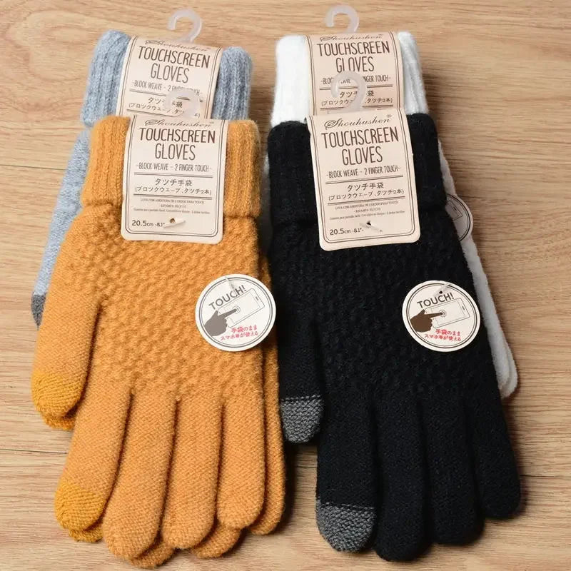 Women Men Warm Winter Touch Screen Gloves Stretch Knit Mittens Wool Full Finger Guantes Female Crochet Glove