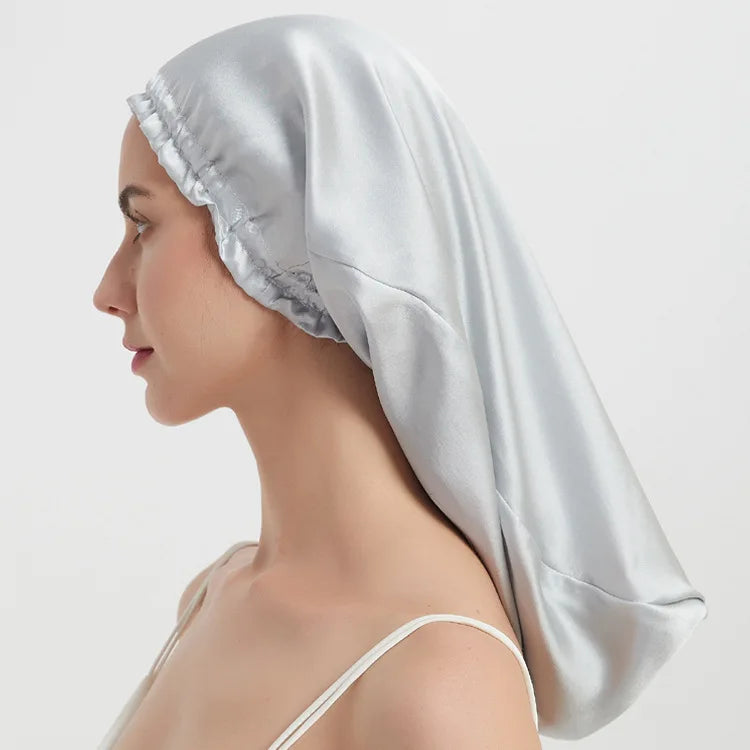 Luxury Comfortable Solid100% Real Silk Long Nightcap Hair Care Perm Beauty Sleeping Hat