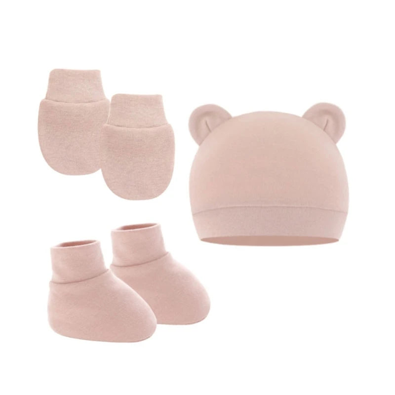 Newborn Hat+Gloves+Socks Set for Baby Boy Girl Cotton Baby Beanie Fall Casual Photography Props Soft Headwear Infant Nightcap