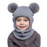 New Cute Balaclava Hats Children Double Balls One-piece Hat Scarf Boys Girls Autumn Winter Pompom Ball Wool Cap