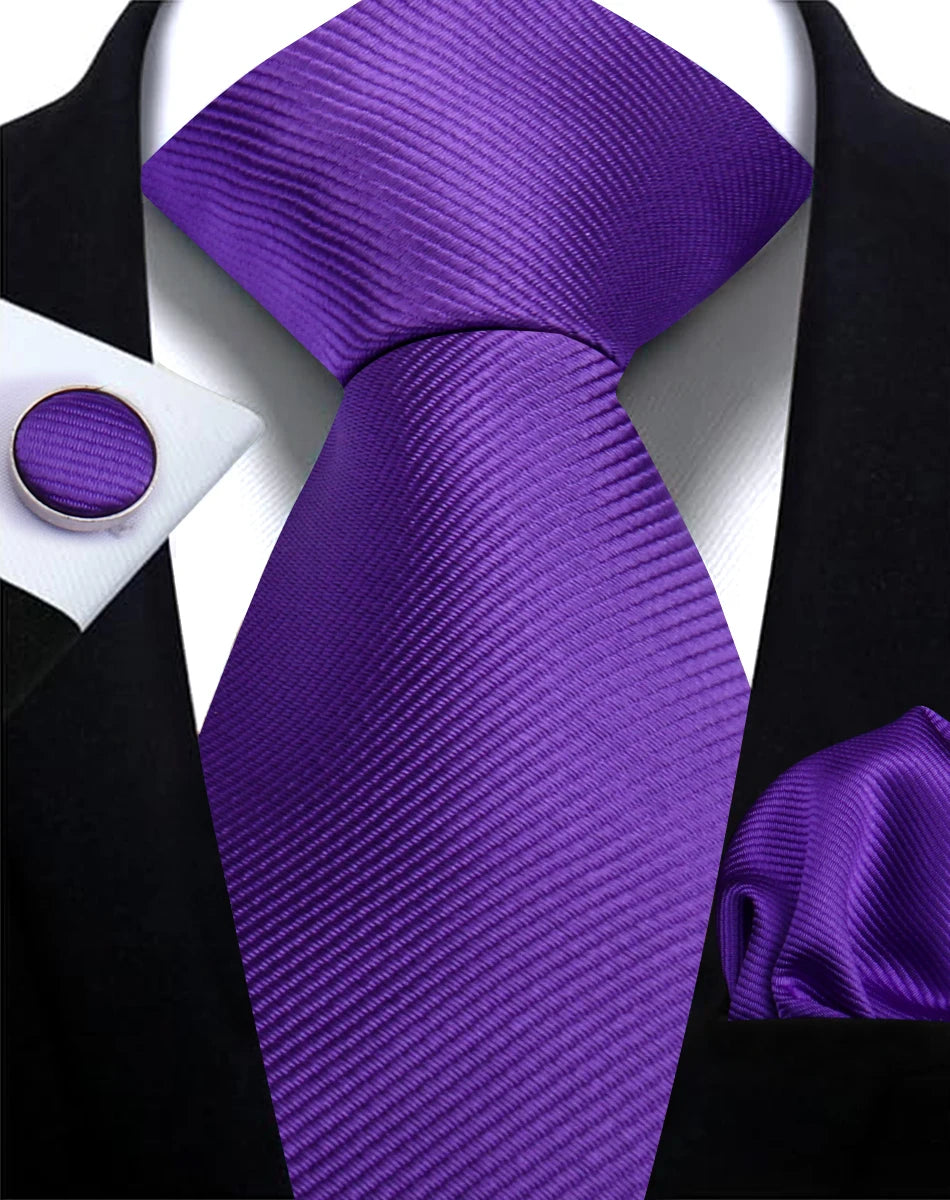 Corbata de marca de moda hecha a mano, sólida, con pañuelo y gemelos, para hombre, corbata, traje, camisa, accesorios de boda, regalos para hombre.
