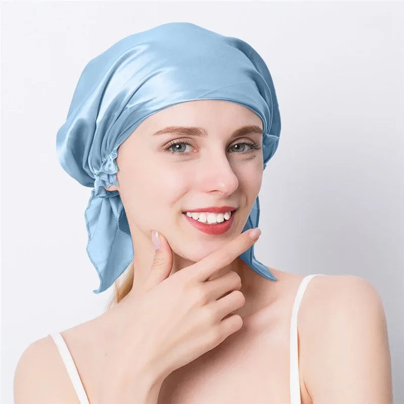 100% Natural Mulberry Silk Sleeping Cap Silk Shower Cap Nightcap Housework Cooking Hair Care Bonnet Protector Hair Accessories