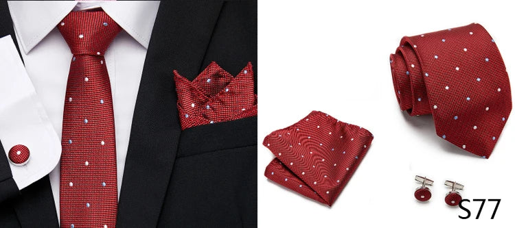 Luxury Tie Handkerchief Pocket Squares Cufflink Set Necktie For Men Blue Red Clothing Accessories