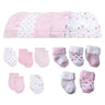 15Pieces New Born Gloves+Hats+Socks Sets Cartoon 100%Cotton Baby Boy Girl Headwear 0-12M Solid Color Infant Supplies Accessories