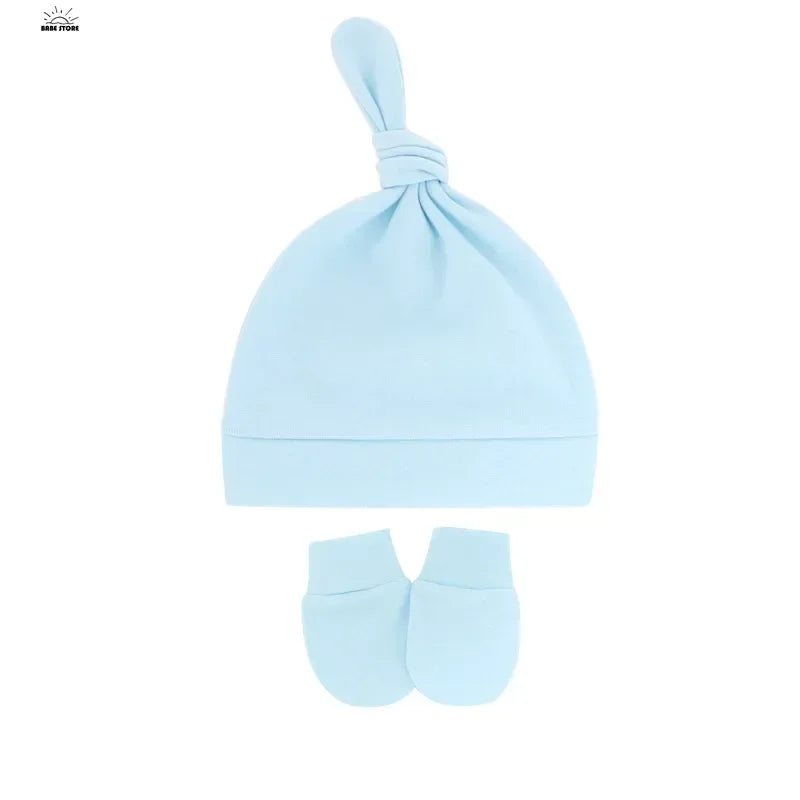 Newborn Baby Hat with Gloves Autumn Winter Warm Cotton Kids Beanies Stuff Children Accessories Infant Nightcap 0-6 Months Babies