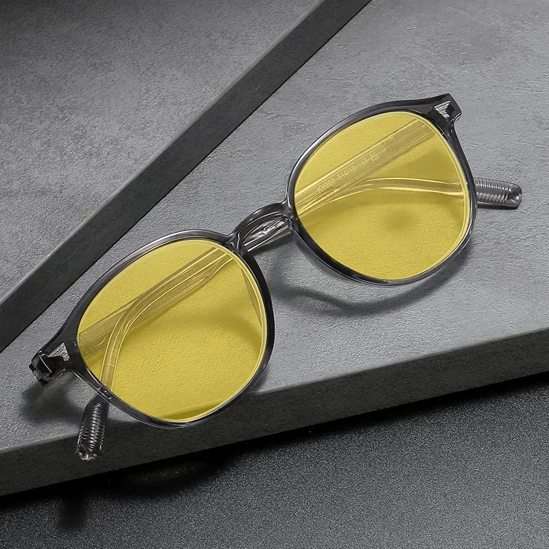 Round Frame Yellow Lens Sunglasses Driving Fishing Nigh Vision Eyewear for Men Women Ultra Light High Definition Eyeglasses